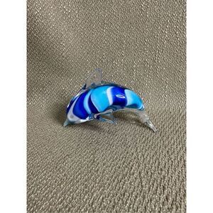 Glass Ocean Blue 4.5” Dolphin Hand Blown Art Paperweight Figurine